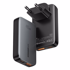 Lādētājs Essager GaN Ultra melns 45W (1xPD / 1xQC3.0)