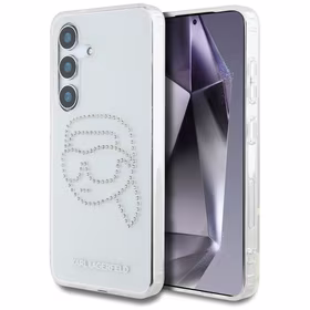Karl Lagerfeld viedtālruņa apvalks ar rhinestones Karl Head logotipu Samsung Galaxy S25 caurspīdīgs