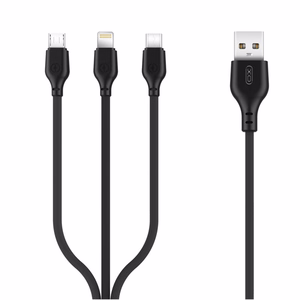 XO kabelis NB103 3in1 USB - Lightning + USB-C + microUSB 1,0 m 2,1A, melns