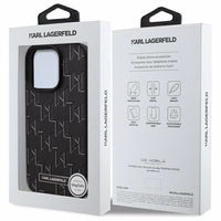Karl Lagerfeld ādas monogrammas metāla logotipa magnētiskais viedtālruņa apvalks iPhone 16 Pro - melns