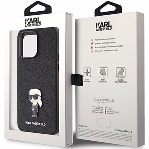 Karl Lagerfeld Glitter Ikonik Logo metāla logotipa maciņš iPhone 15 Pro Max melns