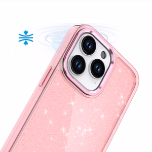 Spīdīgs viedtālruņa apvalks iPhone 16 Pro - rozā ar spīdumiem