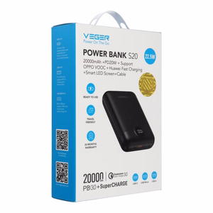 Portatīvais lādētājs Veger S20 (W2081) PD QC3.0 2A 22,5W 20000 mAh melns
