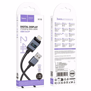 Kabelis USB A uz Lightning Hoco 2,4A ar ekrānu 1 m X118 melns