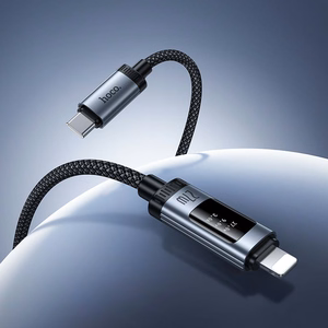 Data Cable with digital display USB C to Lightning Hoco PD 27W 1,2 m U148 black