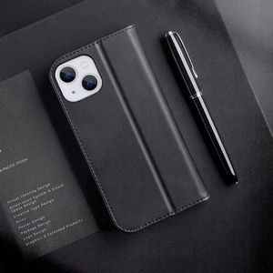 Dux Ducis Hivo ādas atveramais apvalks no dabīgās ādas ar karšu un dokumentu maciņu iPhone 14 Plus, melns