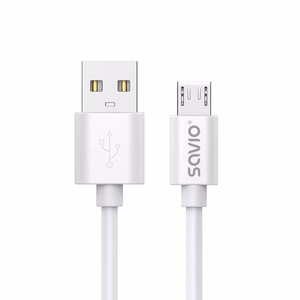 USB kabelis 3 m USB 2.0, USB A - Micro USB Balts SAVIO CL-167