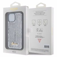 Guess Sequin Script Metal viedtālruņa apvalks iPhone 15 - sudraba