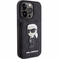 Karl Lagerfeld Saffiano Cardslots and Stand Monogram Ikonik Patch Viedtālruņa apvalks iPhone 15 Pro Max - melns