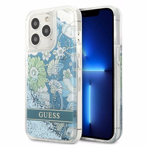 Guess GUHCP13XLFLSN iPhone 13 Pro Max 6.7" zaļš/zaļš cietais viedtālruņa apvalks ar ziedu šķidro spīdumu