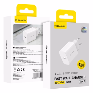 Blavec BC-14 GaN4 30 W USB-C PD/QC strāvas adapteris, 3 A, balts