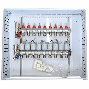 Heating Manifold 9 Loops ar Thermal Actuators NC AC230V un Flow Meters
