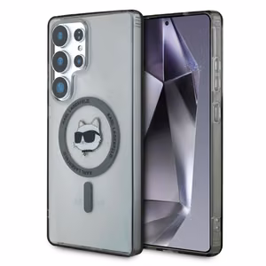 Karl Lagerfeld pogu Choupette Head izdrukātais logotips Magnētiskais viedtālruņa apvalks Samsung Galaxy S25 Ultra melns