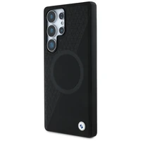 BMW ādas daļēji teksturēts MagSafe viedtālruņa apvalks Samsung Galaxy S25 Ultra – melns