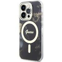 Guess GUHMP14LHTMRSK iPhone 14 Pro 6.1" melns/melns cietais apvalks Zelta Marmors MagSafe