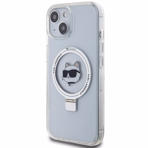 Karl Lagerfeld KLHMP15SHMRSCHH iPhone 15 6.1" balts/balts cietais apvalks ar gredzena statīvu Choupette Head Magnētiskais