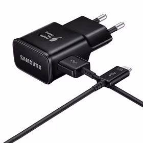 Samsung EP-TA200EBE USB-A 15W sienas lādētājs ar EP-DR140ABE USB-A - USB-C kabeli (OOB Bulk - aizstājējiepakojums) - melns