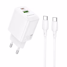 Borofone Lādētājs BN29 USB + Type C - QC 3.0 PD 30W ar Type C uz Type C kabeli balts