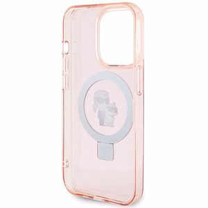 Karl Lagerfeld KLHMP15LHMRSKCP iPhone 15 Pro 6.1" rozā/rozā cietais apvalks ar gredzena statīvu Karl&Choupette Magnētiskais