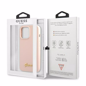 Guess GUHMP13XLSLMGLP viedtālruņa apvalks iPhone 13 Pro Max 6.7" gaiši rozā cietais silikona ar zelta logotipu MagSafe