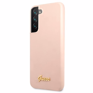 Viedtālruņa apvalks Guess GUHCS22MLSLMGPP S22+ S906 rozā ciets vāciņš Silikona Script Metal Logo