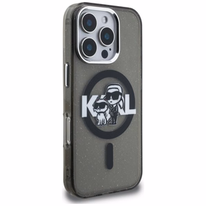 Karl Lagerfeld IML Glitter Karl & Choupette Sketch Logo MagSafe Case for iPhone 16 Pro - Black