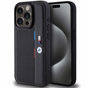 BMW perforēts trīskrāsu līnijas viedtālruņa apvalks iPhone 15 Pro - melns