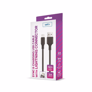 Setty kabelis USB - Lightning 3,0 m 2A melns JAUNS