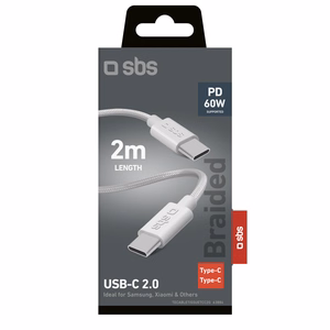 SBS TECABLETISSUETCC2G kabelis 2 x USB-C 2 m 60W ar Power Delivery - pelēks