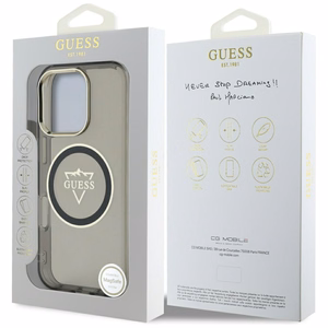 Guess IML Metal Mountain Logo Magnētiskais iPhone 16 Pro Max viedtālruņa apvalks - melns