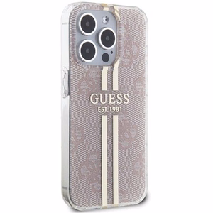 Guess IML 4G Gold Stripe viedtālruņa apvalks iPhone 15 Pro - rozā