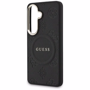 Guess Saffiano Peony Embossed Ring MagSafe maciņš Samsung Galaxy S26+ melns