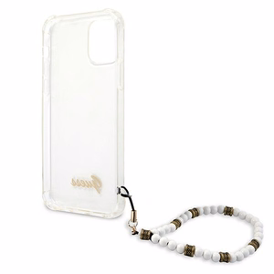 Guess GUHCP12LKPSWH iPhone 12 Pro Max 6,7 caurspīdīgs ciets vāciņš balta pērļu kolekcija