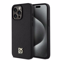 DKNY Ādas monogrammas raksta metāla logotips Magnētiskais viedtālruņa apvalks iPhone 15 Pro Max - melns
