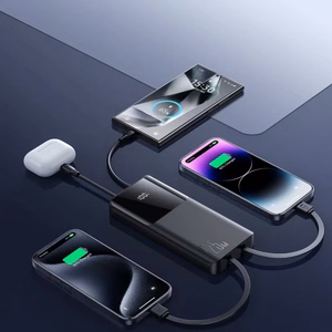 Portatīvais lādētājs Joyroom JR-PBF19 melns 10000mAh 22.5W (PD / QC3.0) + integrēti Type-C / Lightning kabeļi