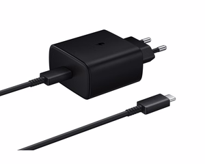Samsung EP-TA845EWE 45W sienas lādētājs ar USB-C kabeli Samsung EP-DW767JWE 45W 1.8m (OOB Bulk - aizstājēja iepakojums) - melns