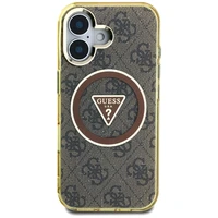 Guess IML Metal Glitter 4G Circle Triangle magnētiskais viedtālruņa apvalks iPhone 16 - brūns