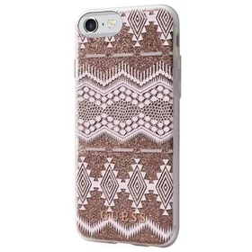 Guess GUHCP7TGTA iPhone 7/8/SE 2020/ SE 2022 taupe cietais maciņš Aztec Tribal 3D