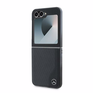 Mercedes Leather Wood Imitation MagSafe viedtālruņa apvalks Samsung Galaxy Z Flip 6 - melns