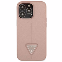 Guess GUHCP13LPSATLP iPhone 13 Pro / 13 6.1" rozā cietais apvalks SaffianoTriangle logotips