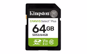 Kingston memory card 64GB SDXC Canvas Select Plus Gen3 100MB/s C10 UHS-I U1 V10