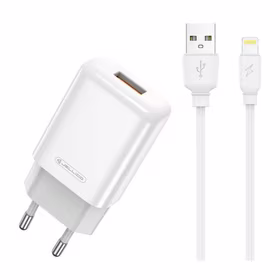 Lādētājs Jellico EU01 2.4A USB-A + USB-A uz Lightning kabelis 1.0m, balts