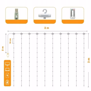 LED aizkars (100 LED spuldzītes) 3Mx1M silti balts