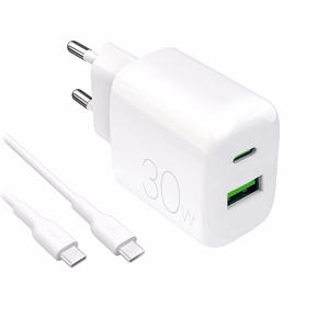 Puro PROLITE 30W USB-A / USB-C sienas lādētājs + USB-C - USB-C kabelis 1.2m - balts
