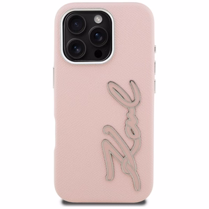 Karl Lagerfeld FW Grained Signature Logo Maciņš iPhone 16 Pro Max - rozā