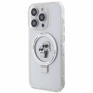 Karl Lagerfeld KLHMP15XHMRSKCH viedtālruņa apvalks iPhone 15 Pro Max 6.7" baltas krāsas ciets riņķa statīvs Karl&Choupette MagSafe