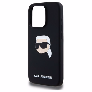 Karl Lagerfeld KLHMP15LSKHPPLK iPhone 15 Pro 6.1" melns/melns cietais apvalks Silikona Karl galvas apdruka MagSafe