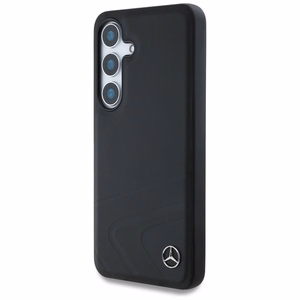 Mercedes Ādas Horizontālas iespiestas izliekumi Magnētiskais apvalks Samsung Galaxy S25 - melns