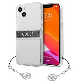 Guess GUHCP13SKB4GGR iPhone 13 mini 5.4" caurspīdīgs cietais apvalks 4G Pelēka Siksniņas Šarms