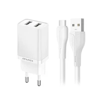 Lādētājs Awei C15T-EU 10W 2xUSB-A + USB-A uz USB-C kabelis 1.0m balts